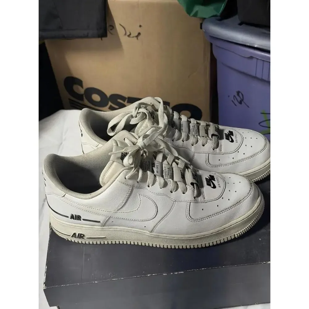 Nike Air Force 1 07 LV8 Double Air White Black Shoes 10.5‎